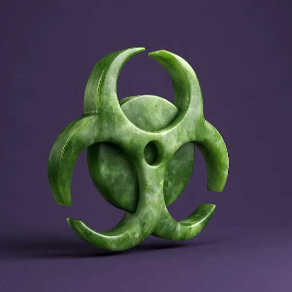 Biohazard Symbol Carved Jade Green on Violet: The design