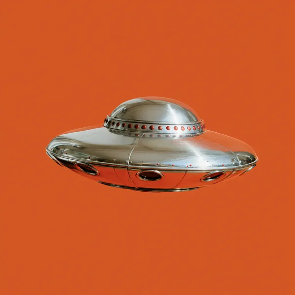 UFO Shiny Metal Spaceship Red Studded Dome Orange: The design