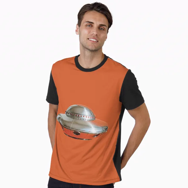 UFO Shiny Metal Spaceship Red Studded Dome Orange: Graphic T-Shirt