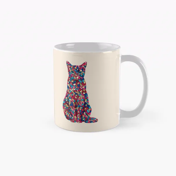 Mosaic Cat Sitting in Red Blue and Gold Tiles: Classic Mug