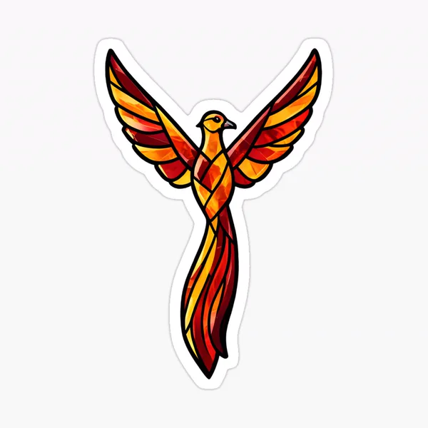 Amber Firebird Rising in Stained Glass on Navy: Sticker