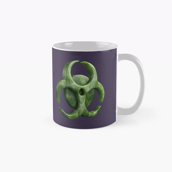 Biohazard Symbol Carved Jade Green on Violet: Classic Mug