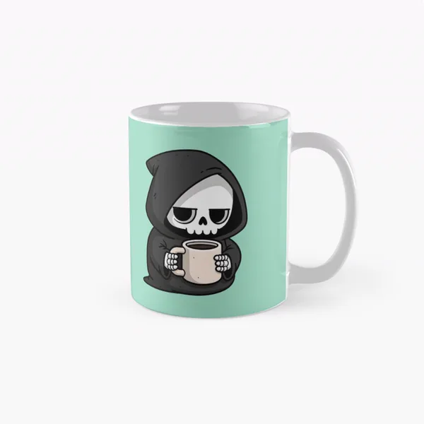 Grim Reaper Coffee Cute Sleepy Skeleton on Mint: Classic Mug