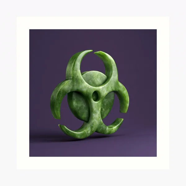 Biohazard Symbol Carved Jade Green on Violet: Art Print