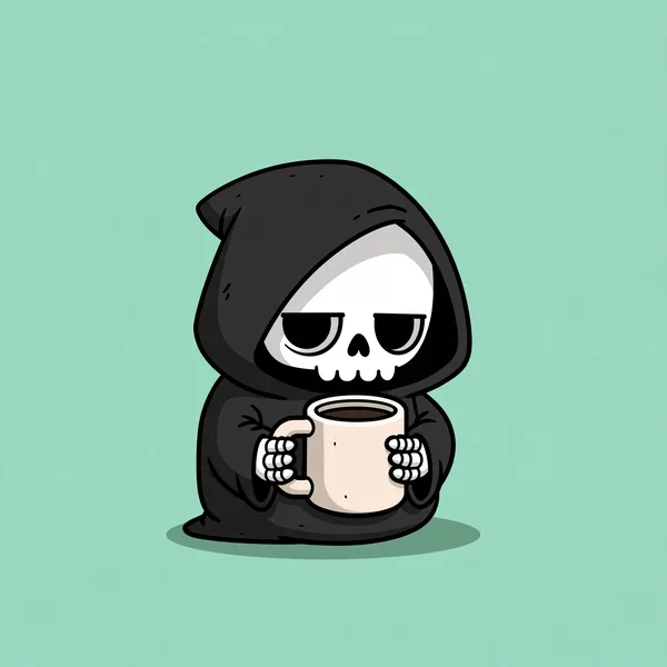 Grim Reaper Coffee Cute Sleepy Skeleton on Mint: The design