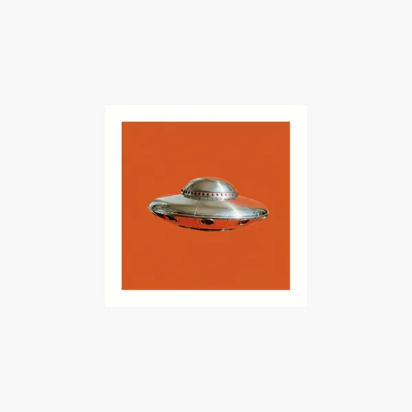 UFO Shiny Metal Spaceship Red Studded Dome Orange: Art Print