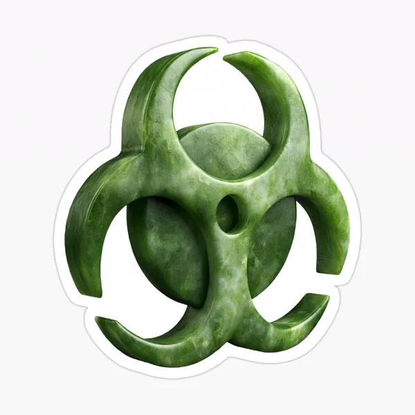 Biohazard Symbol Carved Jade Green on Violet: Sticker