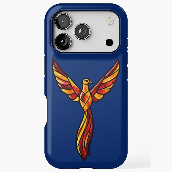 Amber Firebird Rising in Stained Glass on Navy: iPhone Tough Case
