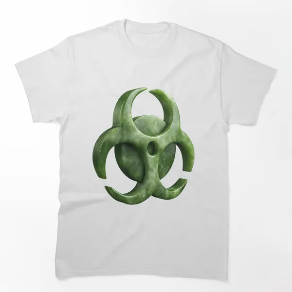 Biohazard Symbol Carved Jade Green on Violet: Classic T-Shirt