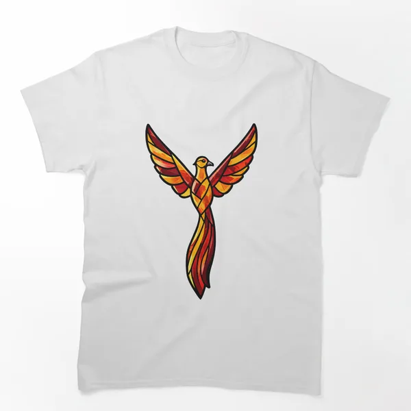Amber Firebird Rising in Stained Glass on Navy: Classic T-Shirt